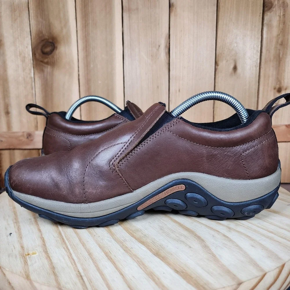 Merrell Jungle Moc Shoes Mens 8.5 Brown Leather‎ Slip On Walking Comfort Casual